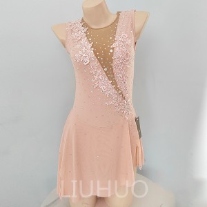 LIUHUO Ice Skating Dress for Competition Girls Crystals Light Pink