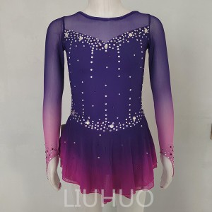 LIUHUO Ice Skating Dress for Competition Girls Crystals Purple Gradient