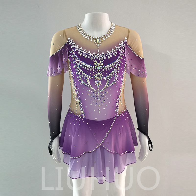 LIUHUO Ice Skating Dress for Competition Girls Crystals Purple Gradient