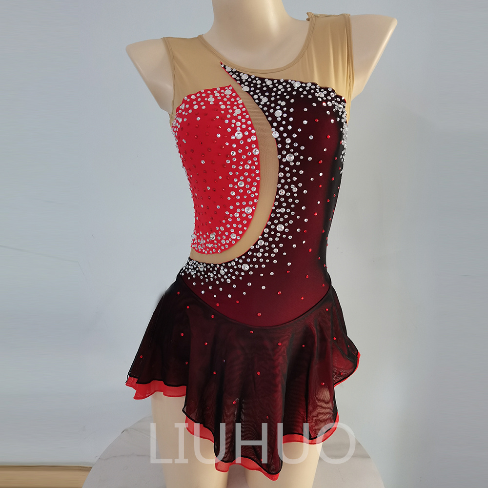 LIUHUO Ice Skating Dress for Competition Girls Crystals Black-Red