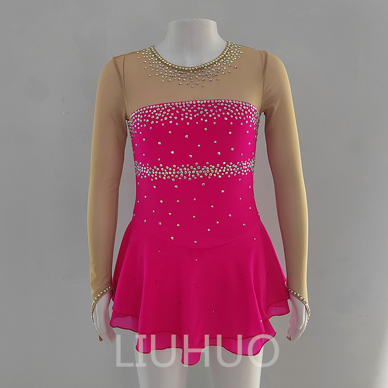 LIUHUO Ice Skating Dress for Competition  Girls Crystals Pink