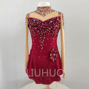 LIUHUO Ice Skating Dress for Competition Gradient Girls Crystals Red