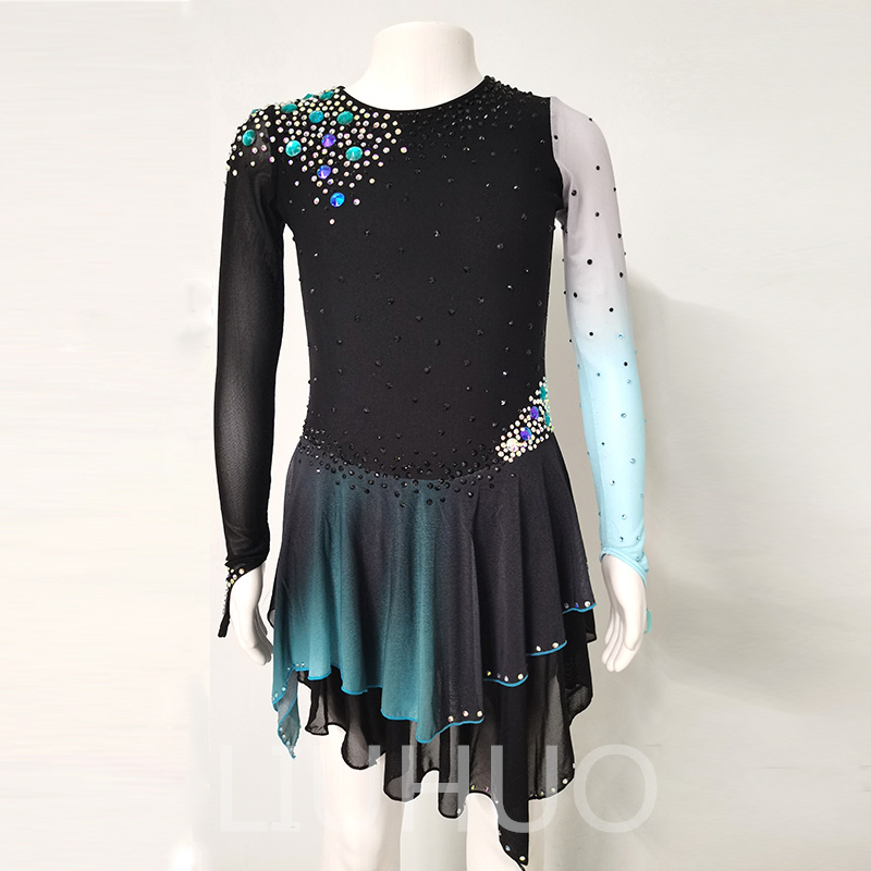 LIUHUO Ice Skating Dress for Competition Gradient Girls Crystals Black