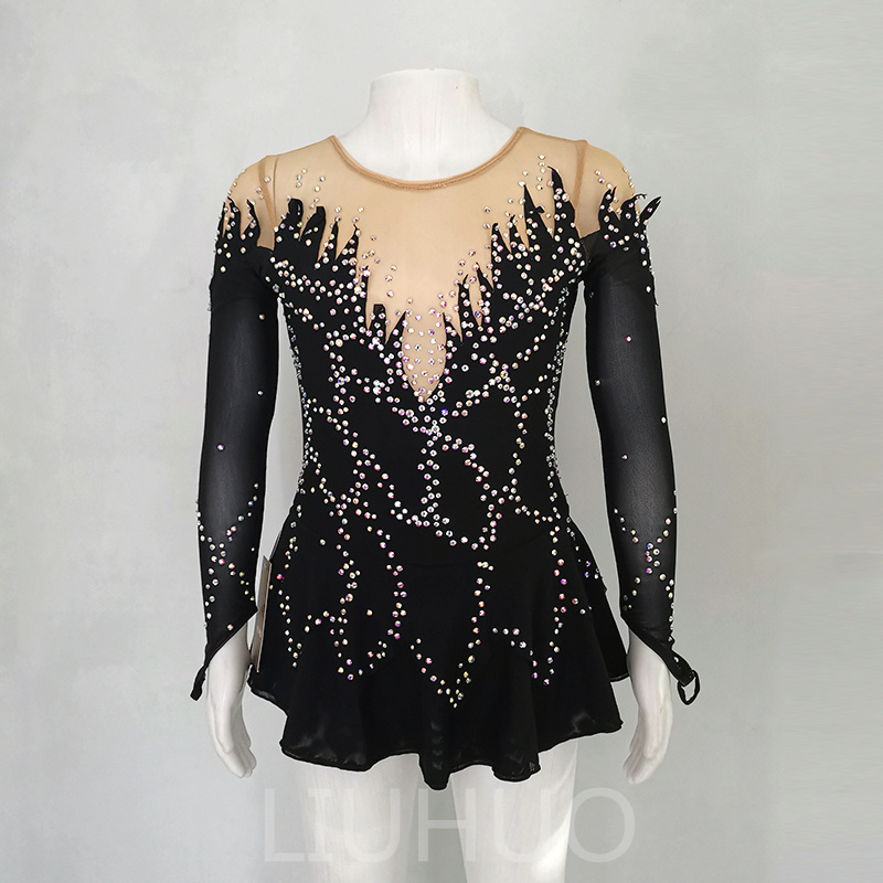 LIUHUO Ice Skating Dress for Competition Girls Crystals Black