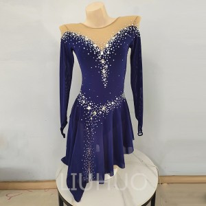 LIUHUO Ice Skating Dress for Competition Purple Gradient Girls  Crystals  Dark Blue