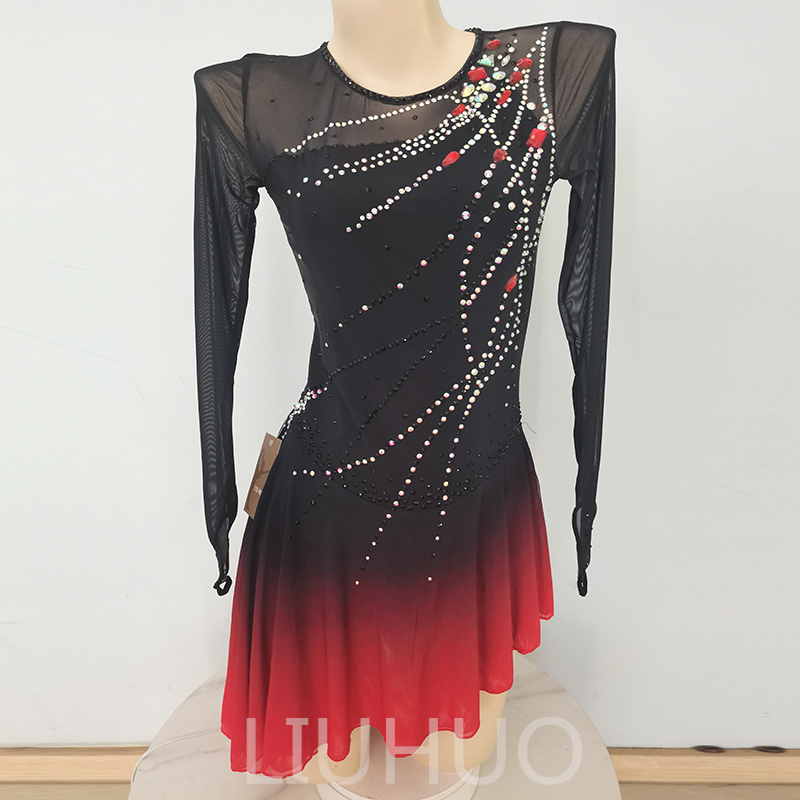 LIUHUO Ice Skating Dress for Competition Gradient Girls Crystals Red-Black