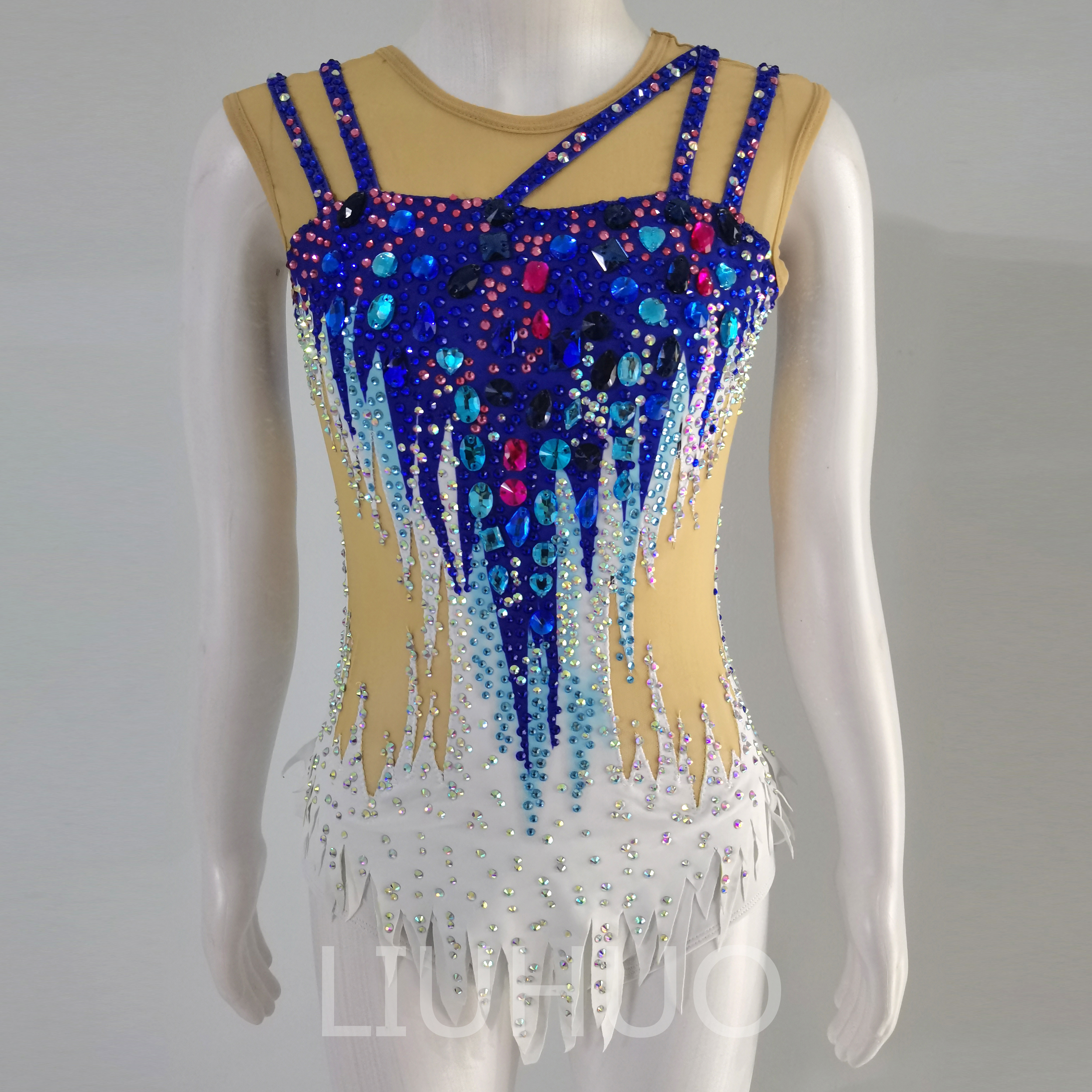 LIUHUO Rhythmic Gymnastics Leotards Artistics Professional White-Blue