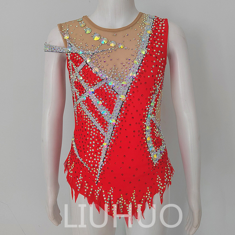 Red artistic gymnastics suit showing cool style