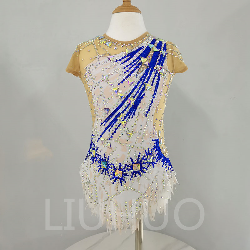 LIUHUO Rhythmic Gymnastics Leotards Artistics Professional Customize Colors Girls Competition Stage Stretchy  White
