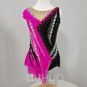 LIUHUO Rhythmic Gymnastics Leotards Artistics Professional Customize Colors Girls Competition Stage Stretchy  Pink-Black