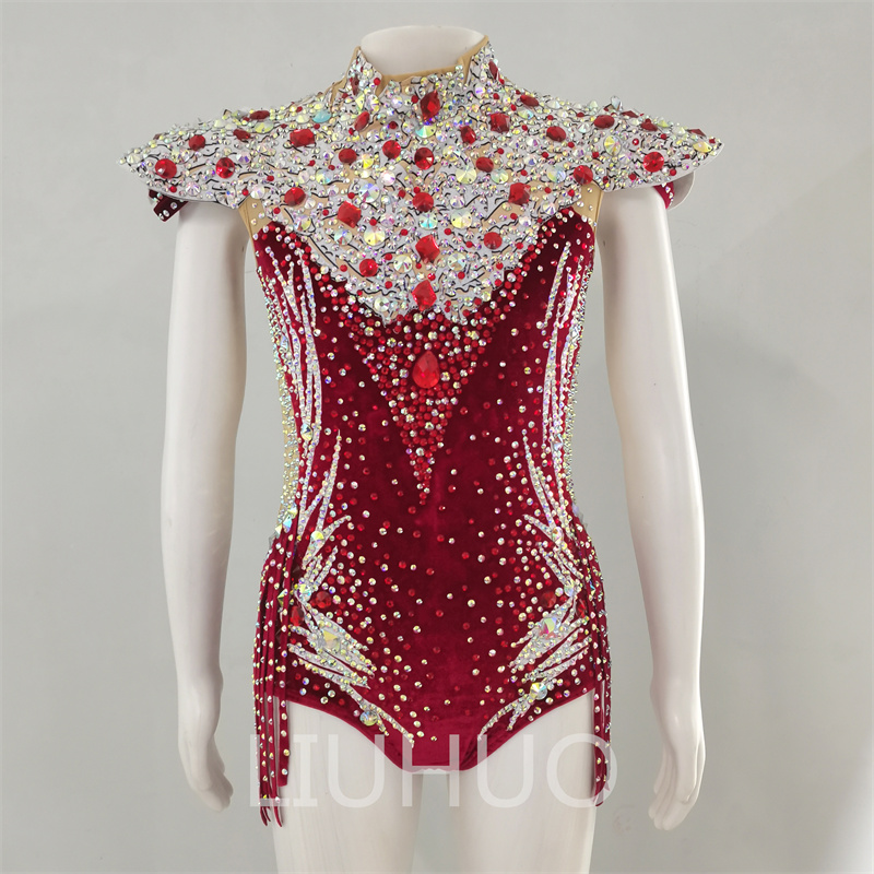 LIUHUO Rhythmic Gymnastics Leotards Artistics Professional Customize Colors Girls Competition Stage  Red