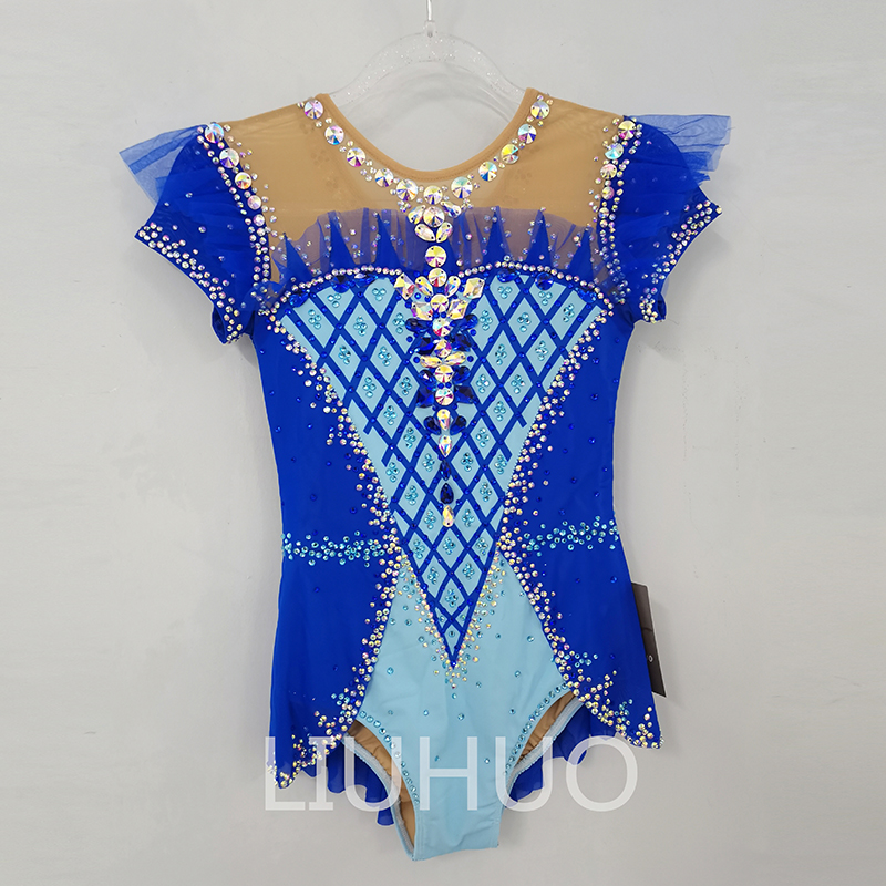 LIUHUO Rhythmic Gymnastics Leotards Artistics Professional Customize Colors Girls Competition Stage  Blue Stretchy