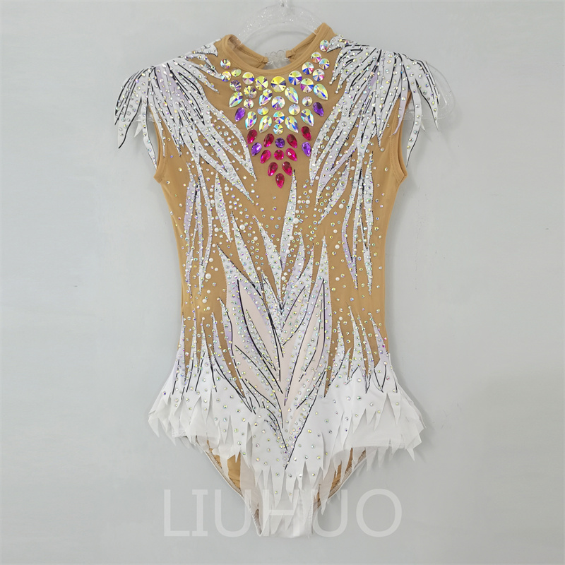 LIUHUO Rhythmic Gymnastics Leotards Artistics Professional Customize Colors Girls Competition Stage White