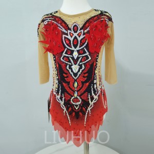 LIUHUO Rhythmic Gymnastics Leotards Artistics Professional Customize Colors Girls Competition Stage Red-Black