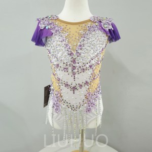 LIUHUO Rhythmic Gymnastics Leotards Artistics Professional Customize Colors Girls Competition Stage  White-Purple