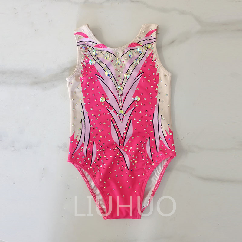 LIUHUO Synchronized Swimming Suits Girls Women Performance Gymnastics Leotards Pink