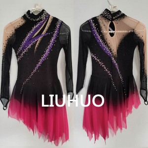 LIUHUO Figure Skating Apparel Girls Women Competition Dress Performance Elegant  High Quality Stretchy  Black