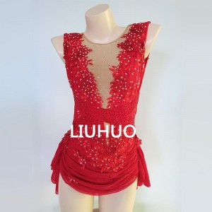 LIUHUO Figure Skating Apparel Girls Women Competition Dress Performance Wear Teens Training Dancewear Red