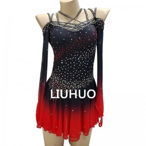 LIUHUO Figure Skating Apparel Girls Women Competition Dress Performance Elegant  High Quality Stretchy  Black Red Gradient