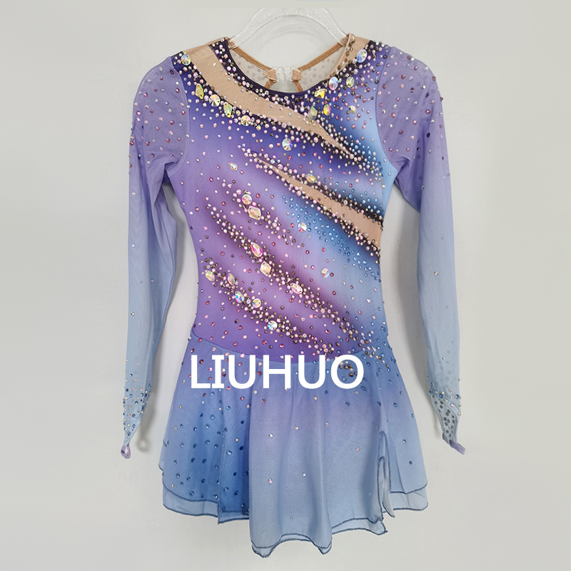 LIUHUO Figure Skating Apparel Girls Women Competition Dress Performance Elegant  High Quality Stretchy  Purple Gradient
