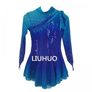 LIUHUO Figure Skating Apparel Girls Women Competition Dress Performance Wear Teens Training Dancewear Blue  Girls