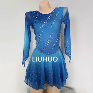 LIUHUO Figure Skating Apparel Girls Women Competition Dress Performance Wear Teens Training Dancewear Blue Gradient Girls