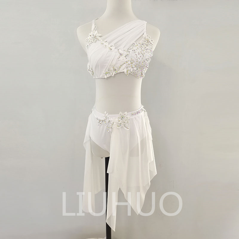 LIUHUO Girls lyrical Dance Dress Modern Contemporary Ballet Dress Competition Pole Dance White
