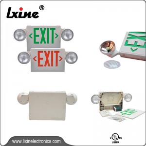 Led combo emergency exit sign with adjustable head lights LX-7602LG/R