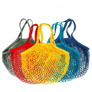 Sacos reusáveis ​​da rede das compras da mercearia do saco da malha do algodão com cordas para o pacote do alimento do fruto dos vegetais