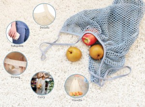 Opätovne použiteľná taška z bavlnenej sieťoviny Nákupná sieťka na potraviny Tašky so šnúrkami na zeleninu Balíček s ovocím