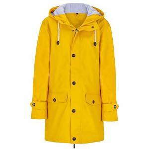 レインコートの女性の黄色の明るい色のポケットのレインコートのファッション
