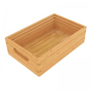 Caixa de almacenamento de bambú con tapa e asa