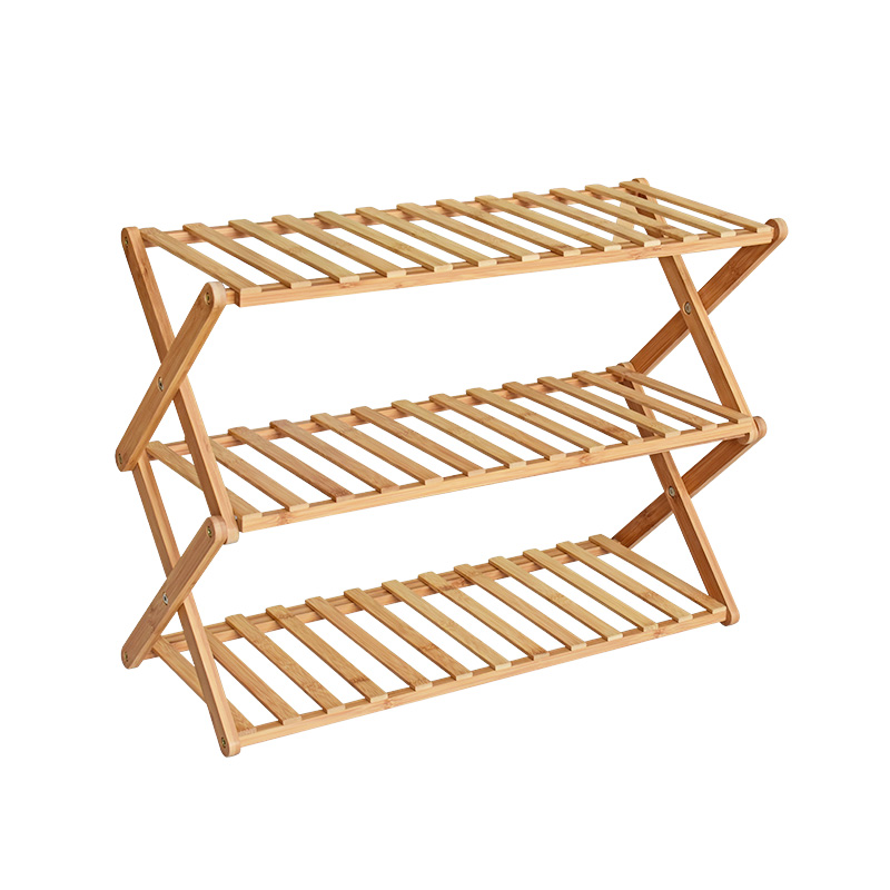 Wholesale customized modern bamboo foldable portable three-layer shoe rack Featured Image