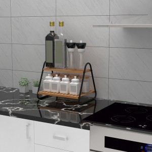 قفسه نگهدارنده ظروف ادویه دولایه مثلث بامبو برای نگهداری مواد غذایی آشپزخانه