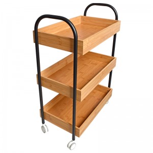 3 Tiers Rolling Cart Bamboo Utility Cart Mobile Storage Cart Organizer