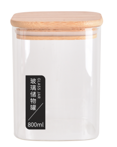 Glass storage tank 800ml with bamboo cover LJ-2893
