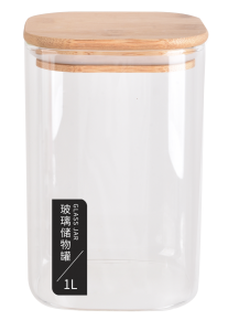 Glass storage tank 1L with bamboo cover LJ-2892