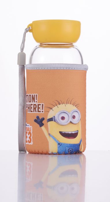 Minions Cute Glass Bottle with Sleeve