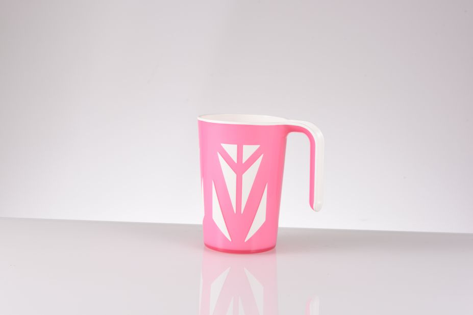 Two Toned Color Mug With Triangle Pattern and Hook Design Handle