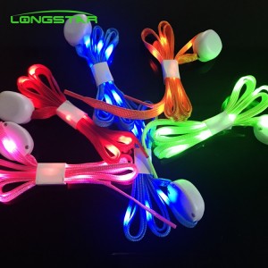 Manufacturers hot selling new custom colorful lights monochrome lights strong light luminous LED nylon luminous shoelaces
