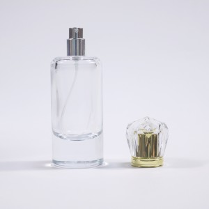 Flacon de parfum de lux cu fund rotund și gros din sticlă spray de 50 ml cu capac de coroană