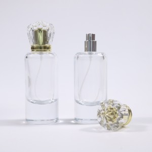 50 ml-es permetező üveg, kerek, vastag aljú Deluxe parfümös üveg korona kupakkal