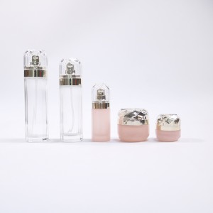 Skin care cosmetic container set frosted pink glass oil drop essence bottle
