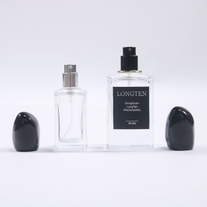 25 ml 50 ml 100 ml botella de perfume de vidro baleira de luxo recheable con logotipo personalizado cadrado transparente