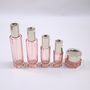Concave ndhuwur botol octagonal botol kosmetik kaca set botol