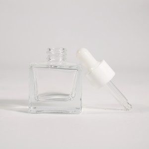 Ampolla comptagotes de 1 oz d'oli essencial de vidre de sèrum de 30 ml de forma quadrada plana