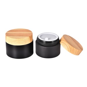Matte Black Cream Jar with Wooden Lid Face Cream Container Cosmetic Jar
