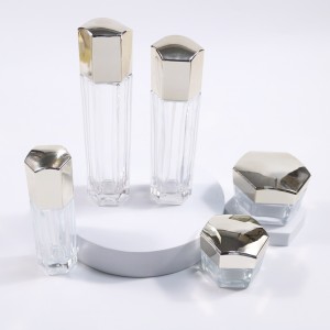 Luxury frosted glass cosmetic jar and lotion pump bottle set