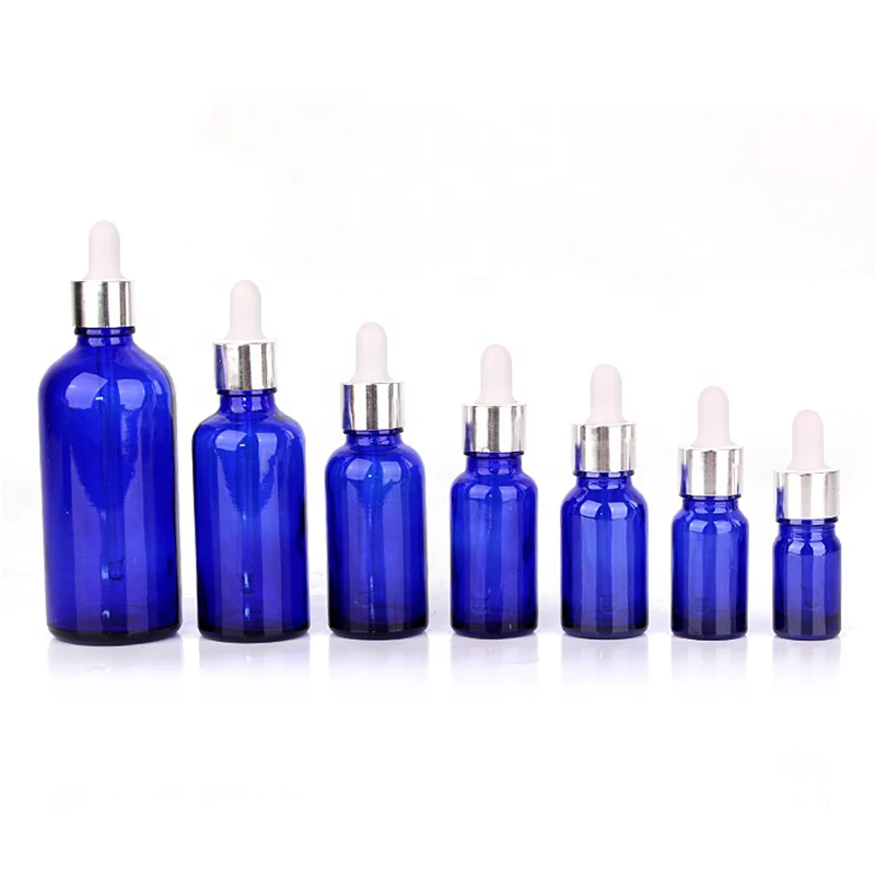 Kék illóolajos üveg kozmetikai cseppentős esszenciás üveg