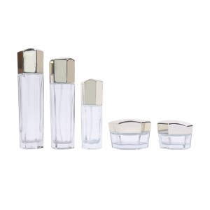 Luxus frostéiert Glas kosmetesch Jar a Lotion Pompel Fläsch Set